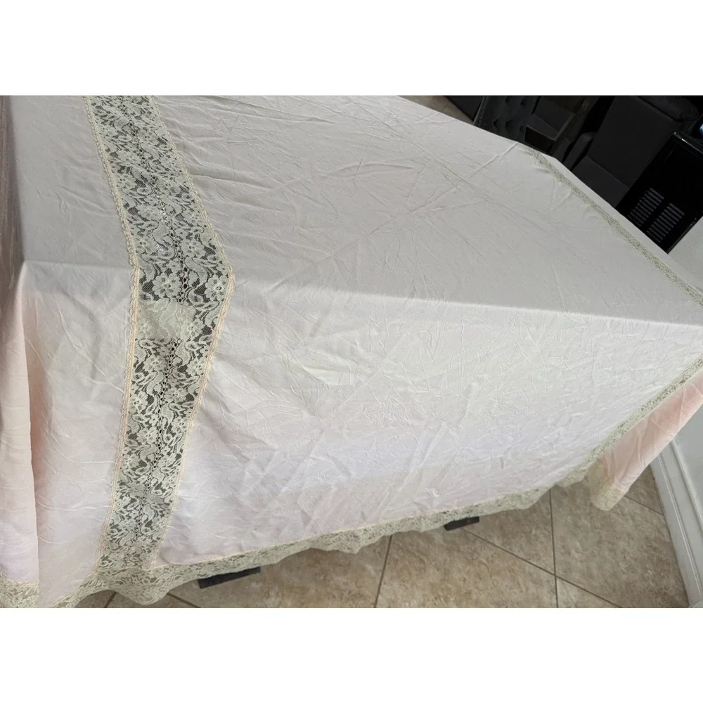 Vintage Mollye Lilienfeld Pink Lace Bedspread Coverlet 84x82 Art Deco Style